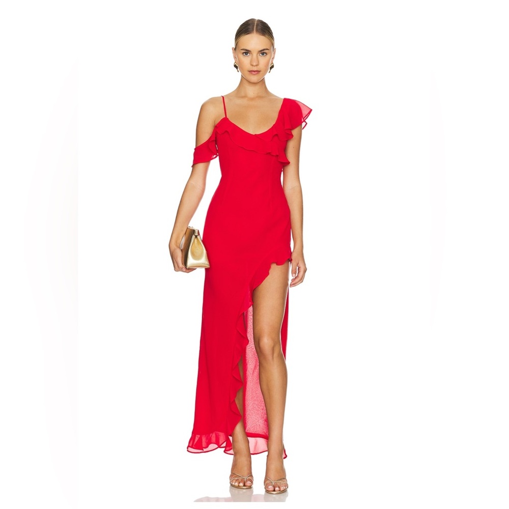 Chic Asymmetrical Red Dress with Ruffles